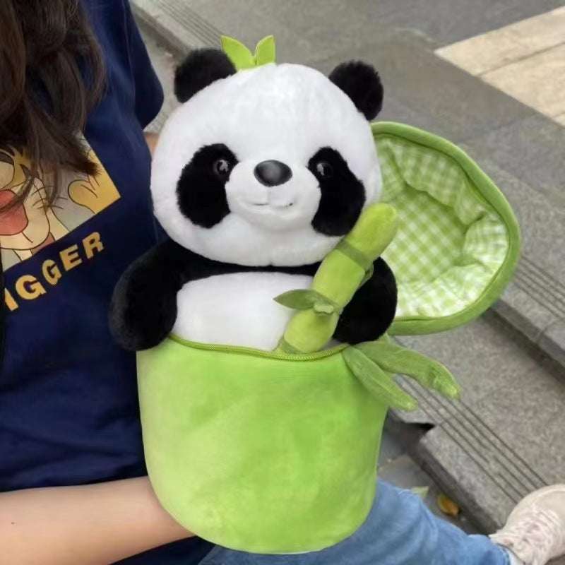 Adorable Simulated Bamboo Tube Flower Panda Pillow - Minihomy