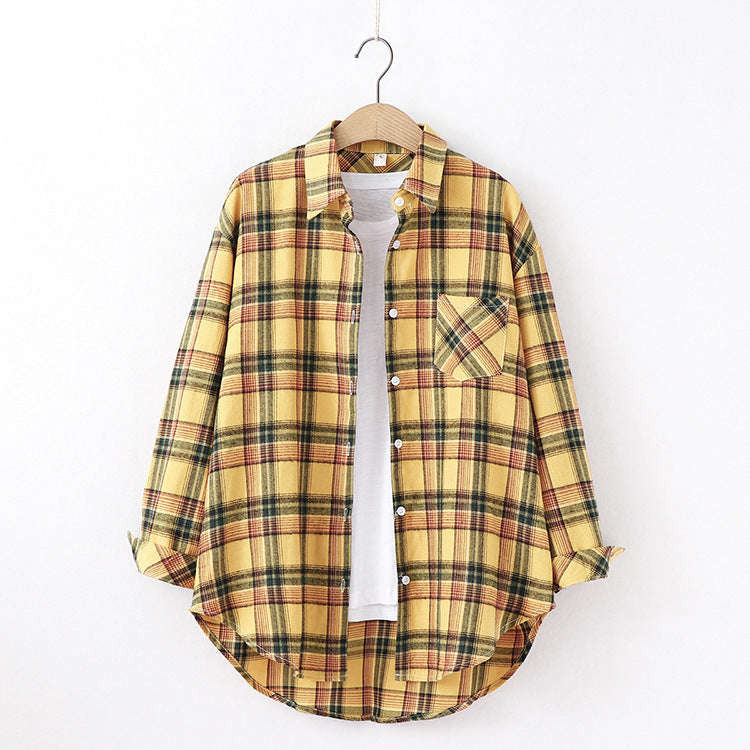 Plaid Shirt Women Loose Long Sleeve Blouses Cotton Flannel Casual Shirt Women - Minihomy