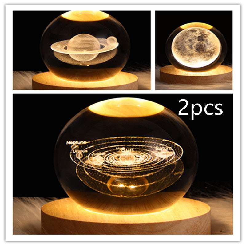 LED Night Light Galaxy Crystal Ball Table Lamp - 3D Planet Moon Lamp for Bedroom Home Decor - Minihomy