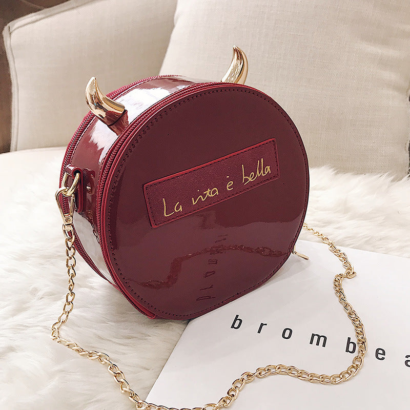 Personalized Corner Patent Leather Shoulder Bag - Little Devil Bag Chain Crossbody Bag - Minihomy