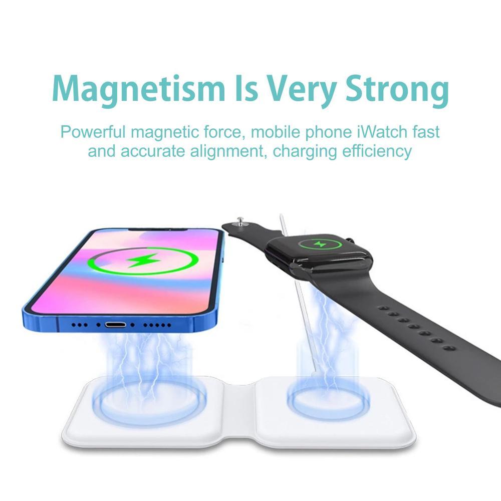 2-in-1 Magnetic Wireless Charger - 15W Fast Charging Pad for iPhone & Android - Minihomy