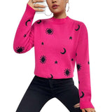 Jacquard Crewneck Pullover Knitted Sweaters For Women Casual Skull Halloween Sweater - Minihomy