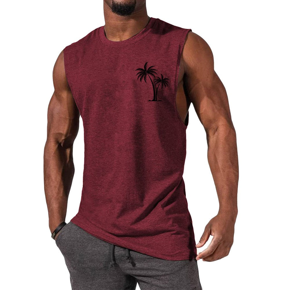 Coconut Tree Embroidery Vest - Summer Beach Tank Tops Workout Muscle Men Sports Fitness T-shirt - Minihomy