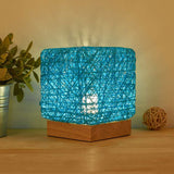 Hand-Knit Dimmable Square LED Desk Lamp - Wood Rattan Twine USB Charging Table Light - Minihomy