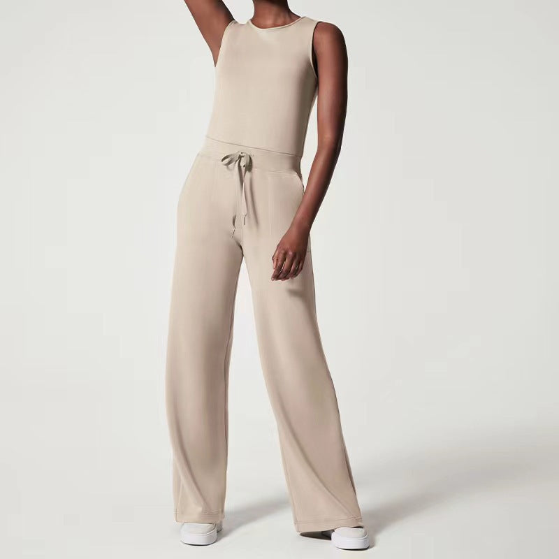 Solid Color Jumpsuit Sleeveless Tops Tie Elastic Pants Romper