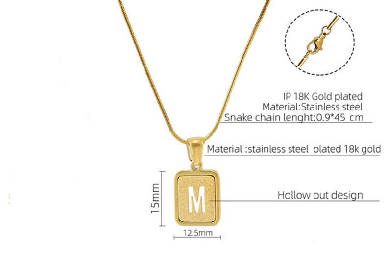 Alphabet Necklace 26 Letters Hollow Out Square 18K Necklace Fashion Jewelry - Minihomy