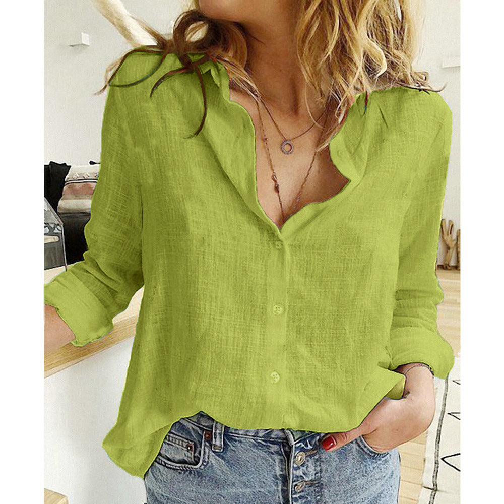 Loose Button Lapel Cardigan Top Long Sleeve Shirt Womens Blouses - Minihomy