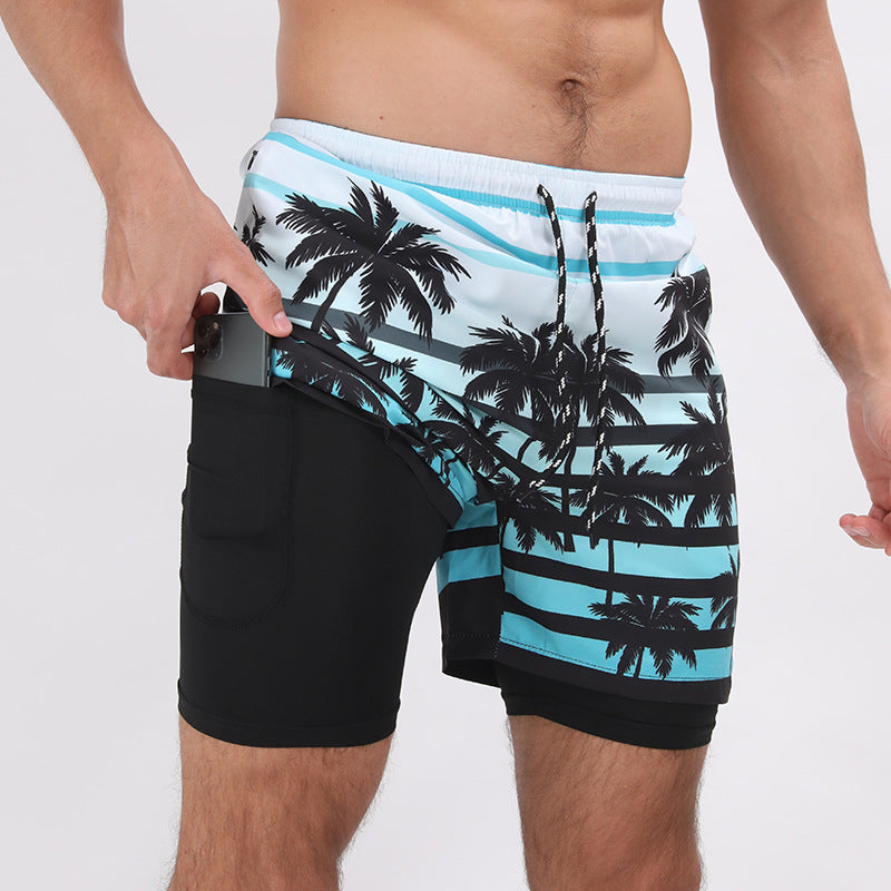 Gradient Printed Beach Shorts - Double Layer Casual Sport Shorts - Minihomy