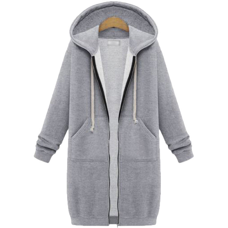 Hooded Long Sleeve Sweater Fleece Long Jacket - Minihomy