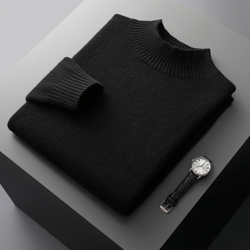 Mock Neck Sweater Men's Knitted Shirt - Pure Wool - Minihomy