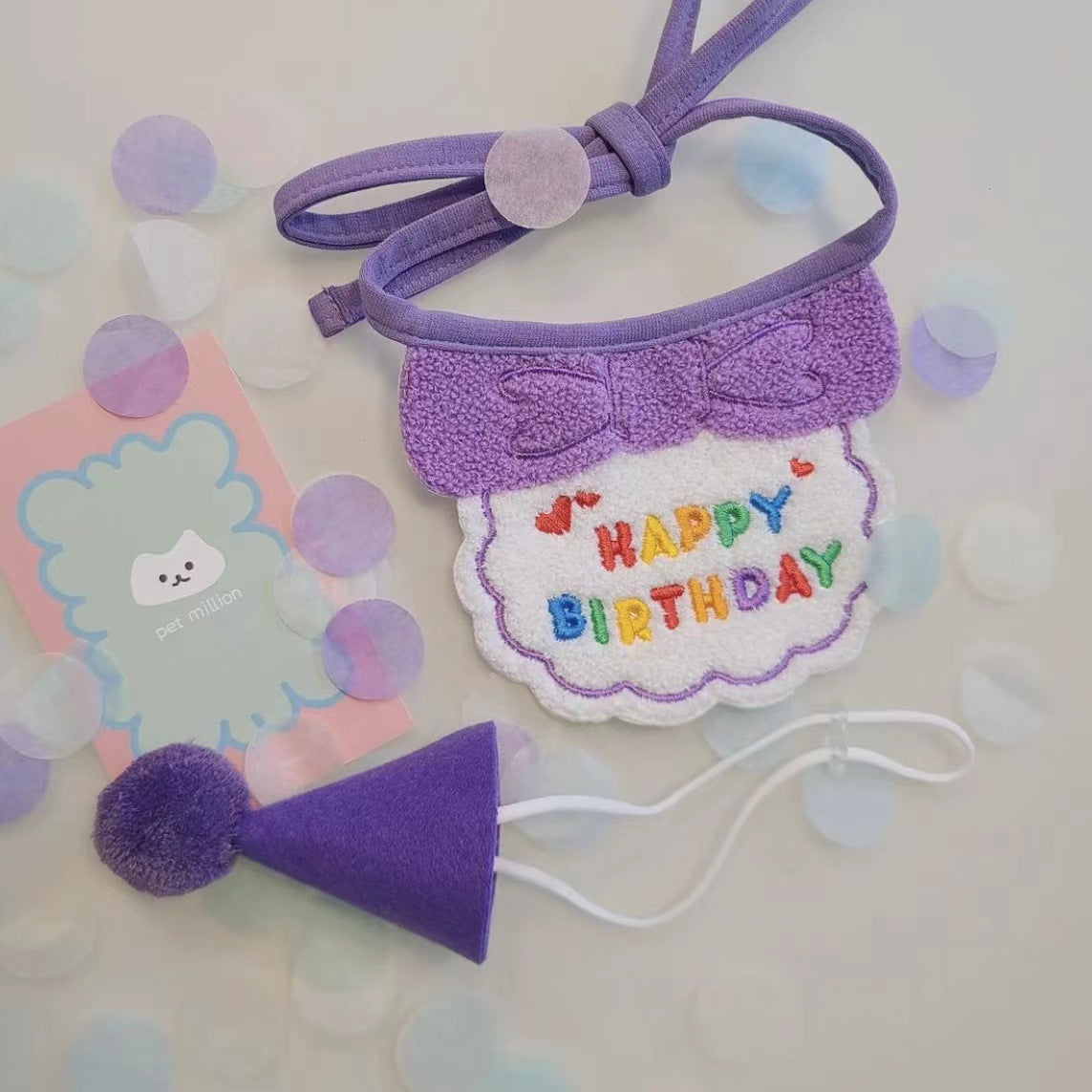 Party Birthday Hat and Bib Set for Dog or Cat - Bichon Frise - Minihomy