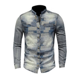 Retro Color Personality Patch Denim Punk Shirt Men