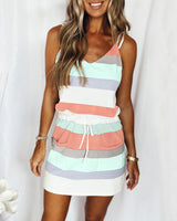 Stripe Drawstring Summer Dress Loose Sleeveless Comfortable Casual Outfits Wear