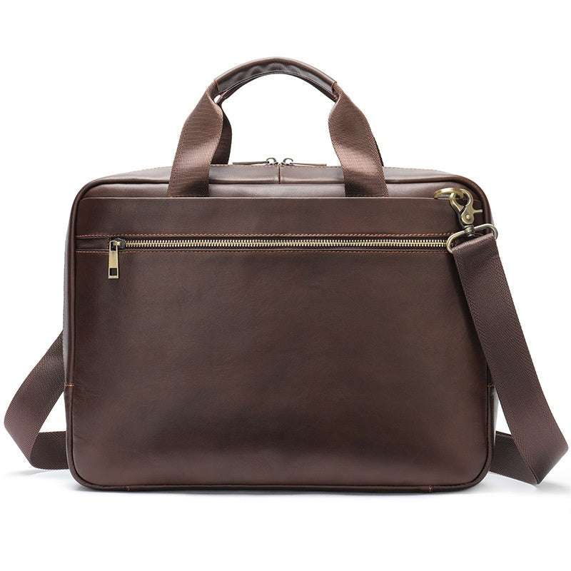 Large Leather Briefcase for Men - Horizontal Cowhide Computer Bag - Minihomy