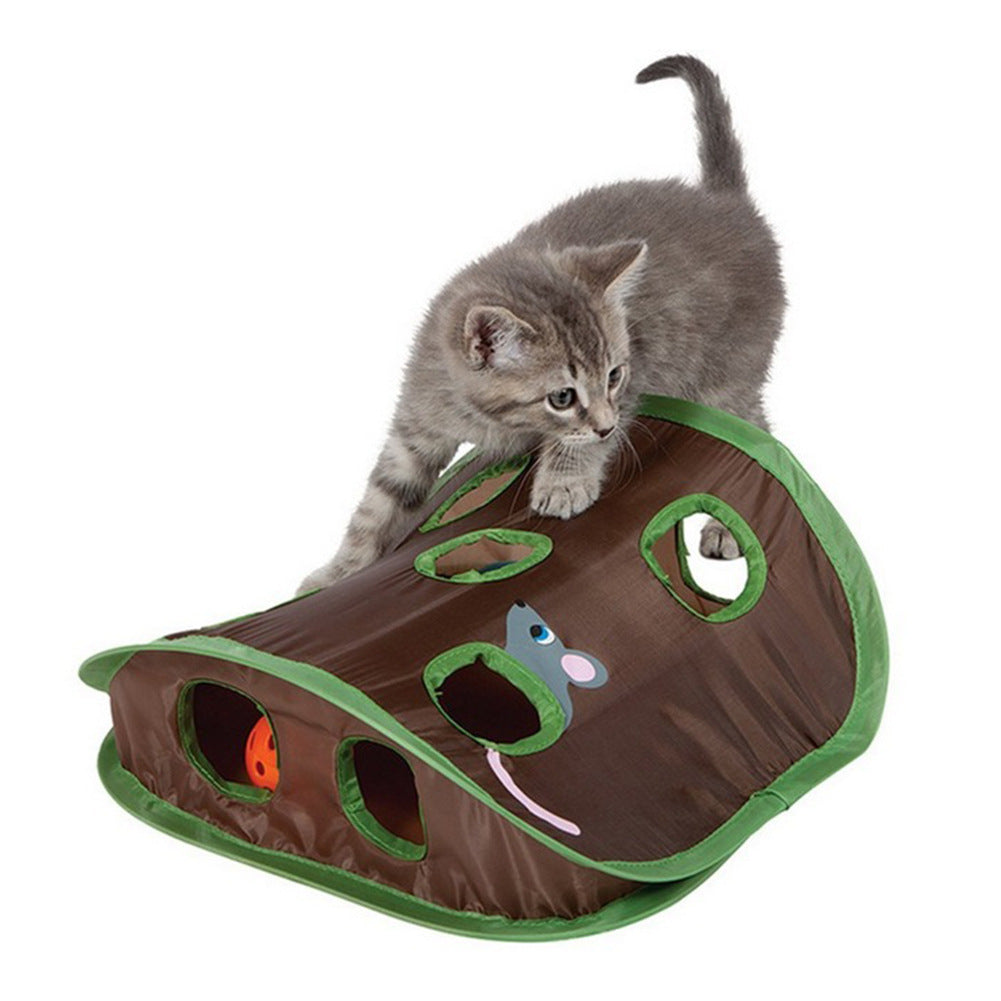 Cute Pet Cat Interactive Hide and Seek Game Tunnel Mouse Hunt Toy - Minihomy