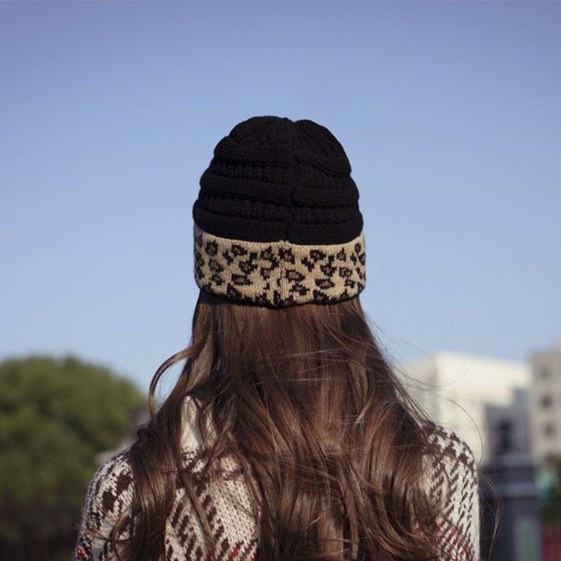 Beanie Women's Warm Leopard Print Knitted Hat Winter - Minihomy