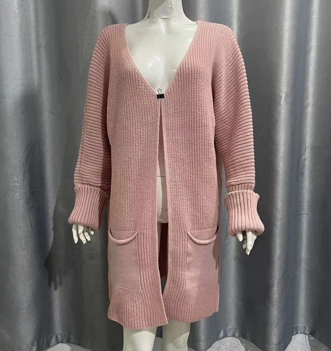 Solid Color Loose Knitted Sweater Mid-length Coat