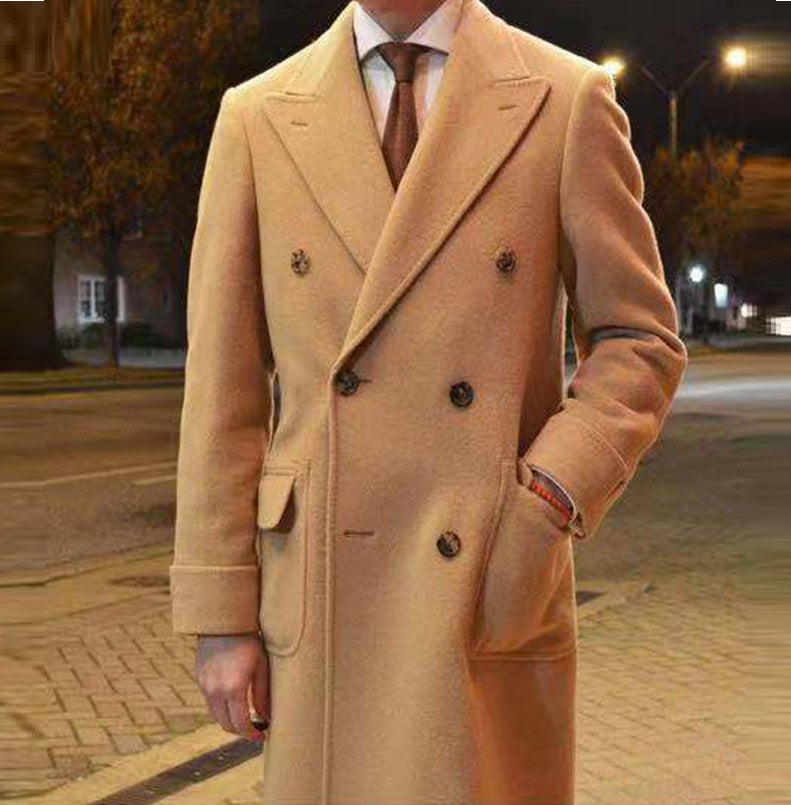 Slim Double-Breasted Men's Autumn and Winter Woolen Trench Coat