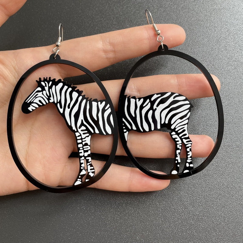 Acrylic Dangle Earrings Round Asymmetric Black For Cat Zebra Snail Swallow Whale Dog Drop Earrings Exaggerated Jewelry