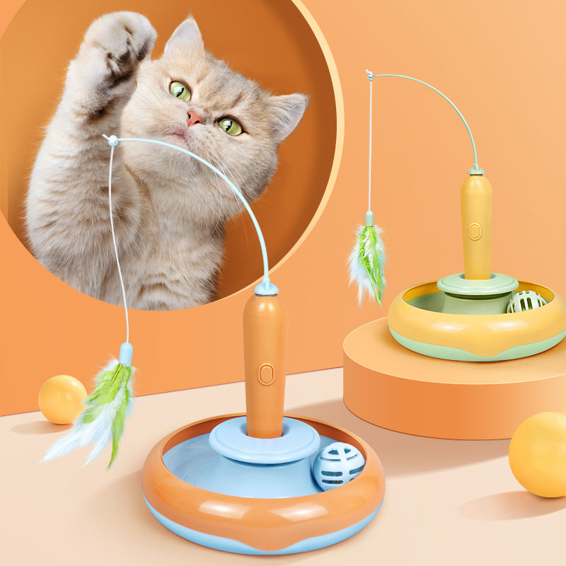 2-in-1 Pet Cat Toy with Feather for Self-Play - Interactive Turntable Toy for Cats - Minihomy