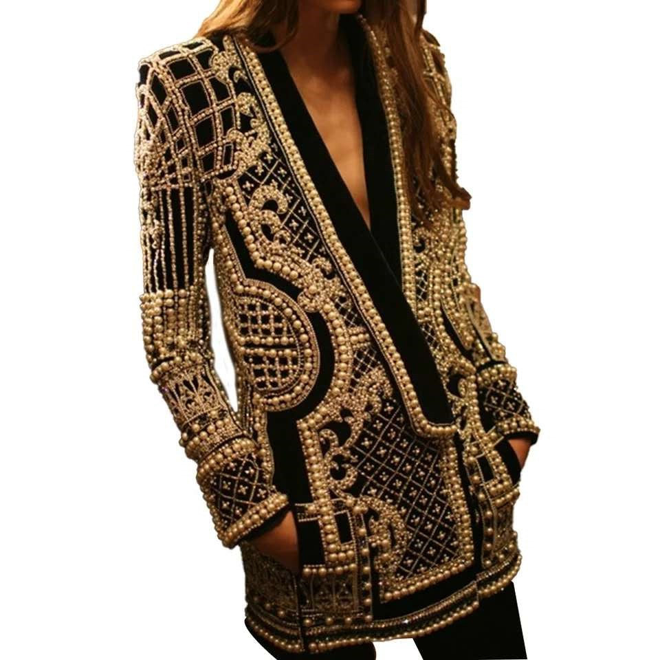 Padded Suit Jacket Bubble Bead Printing Women's Clothing - Minihomy