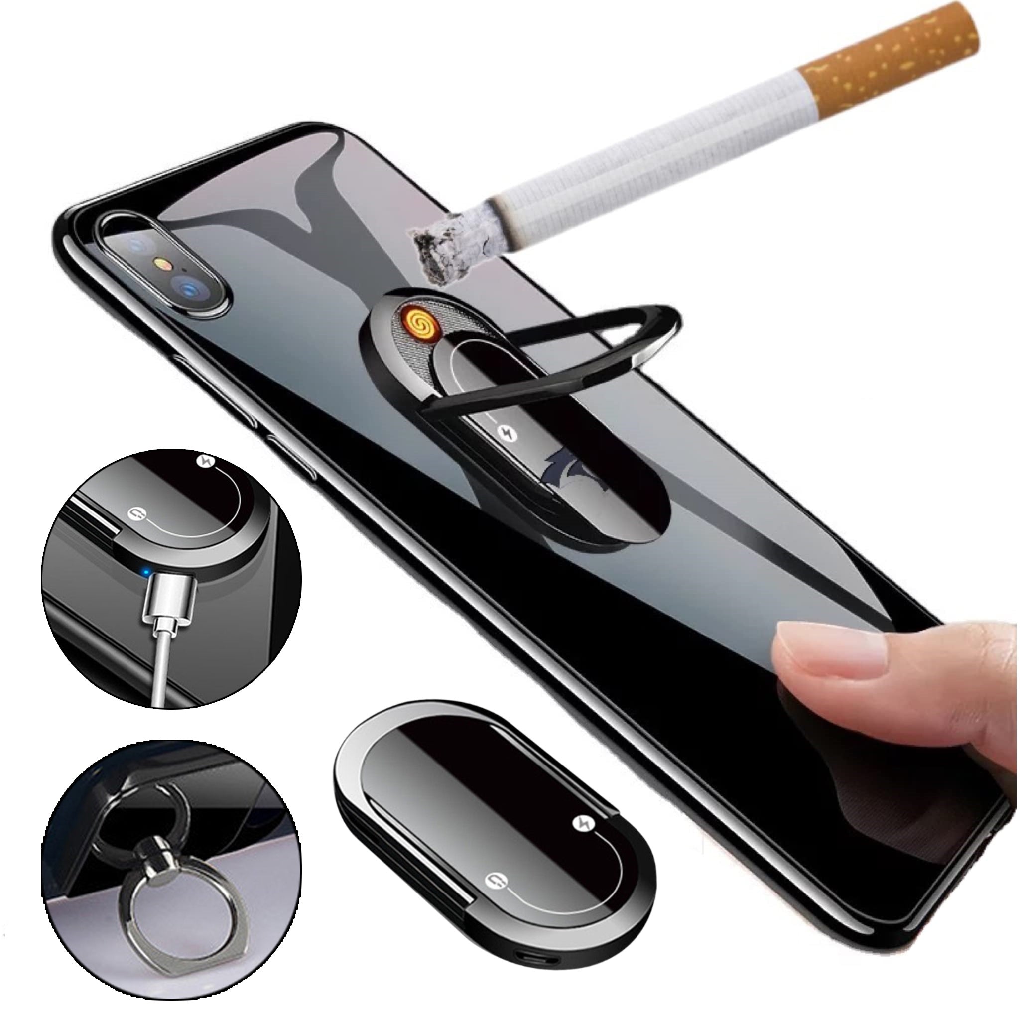 2 In 1 Portable Creative USB Plasma Lighter Mobile Phone Holder Multi-function Cigarette Lighter - Minihomy