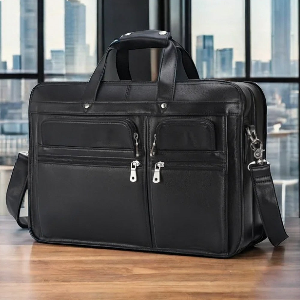 Genuine Leather 17-Inch Laptop Briefcase for Business Professionals - Minihomy