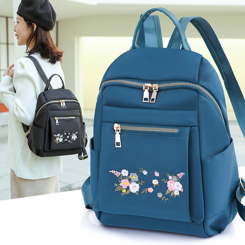 Leisure Embroidery Women's Backpack - Lightweight Nylon - Minihomy