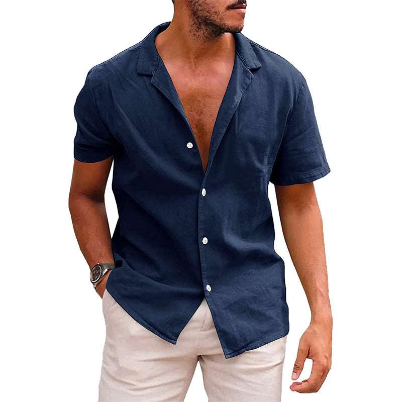 Men's Tops Casual Button Down Shirt Short Sleeve Beach Shirt Summer - Minihomy