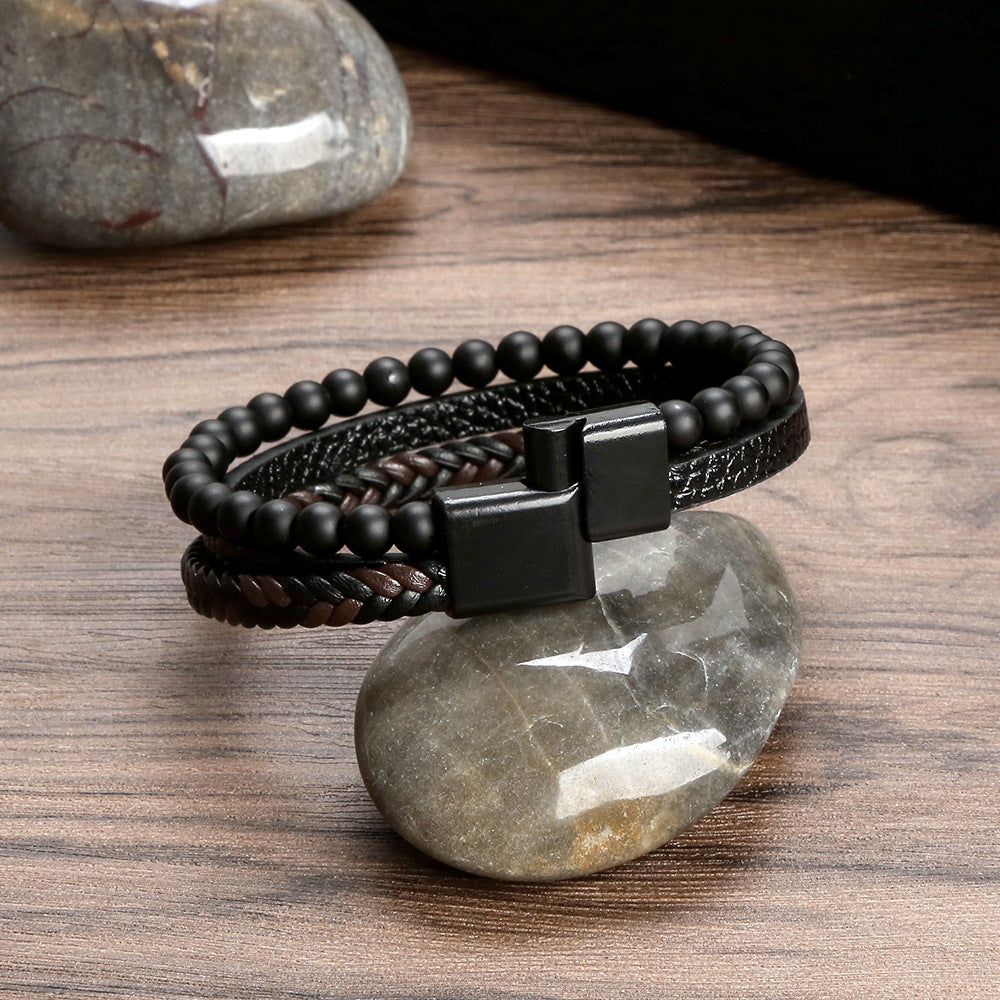 Men's Geometric Natural Stone Obsidian Magnet Bracelet - Minihomy