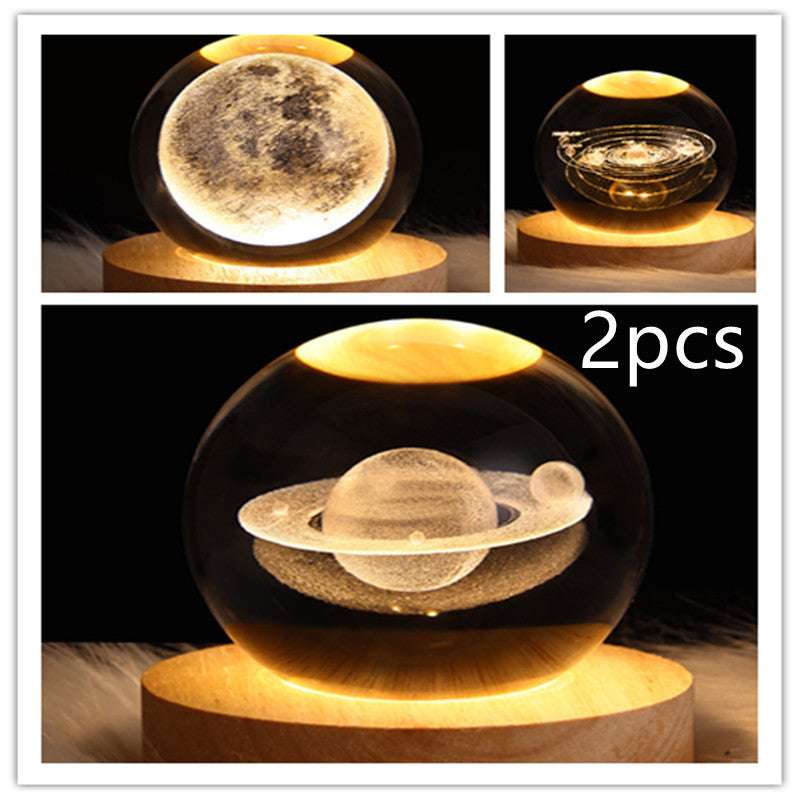 LED Night Light Galaxy Crystal Ball Table Lamp - 3D Planet Moon Lamp for Bedroom Home Decor - Minihomy