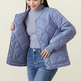 Women's Warm Winter Cotton Coat - Lightweight Rhombus Jacket with Pockets