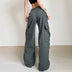 Crumpled Design Irregular Pockets Loose Wide Leg Trousers - Casual Mopping Pants - Minihomy