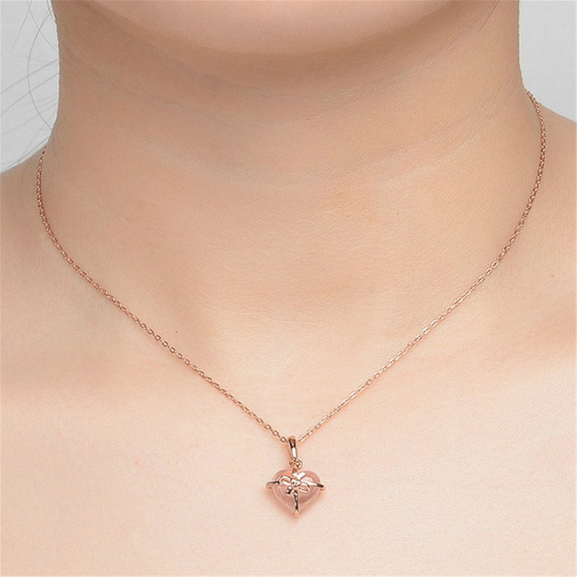 Love Heart-shaped Powder Crystal Pendant Necklace Plated 925 - Minihomy