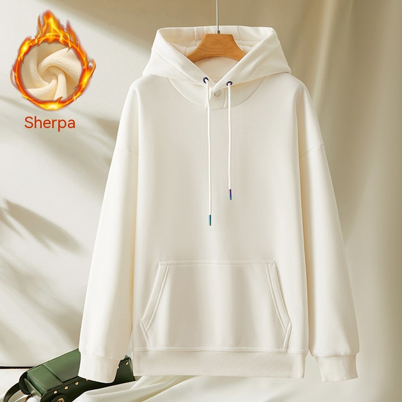 Men's And Women's Casual Fleece And Thick Solid Color Hooded Sweater - Minihomy