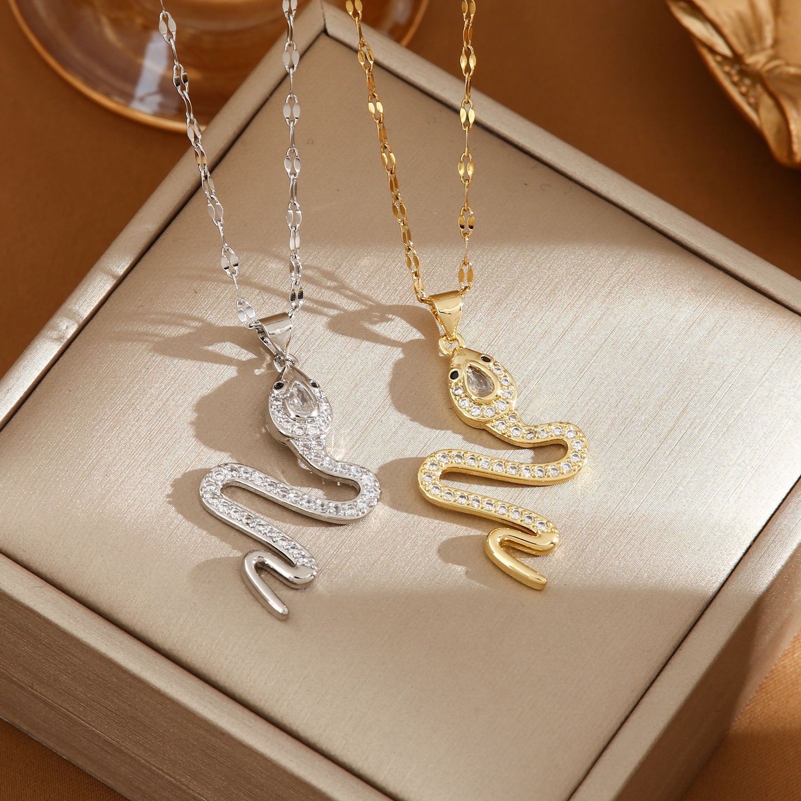 Snake Rhinestone Necklace for Women - Trendy Sweater Chain