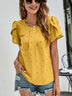 Crew Neck Casual Tulip Sleeve T-shirt Jacquard Top For Women - Minihomy