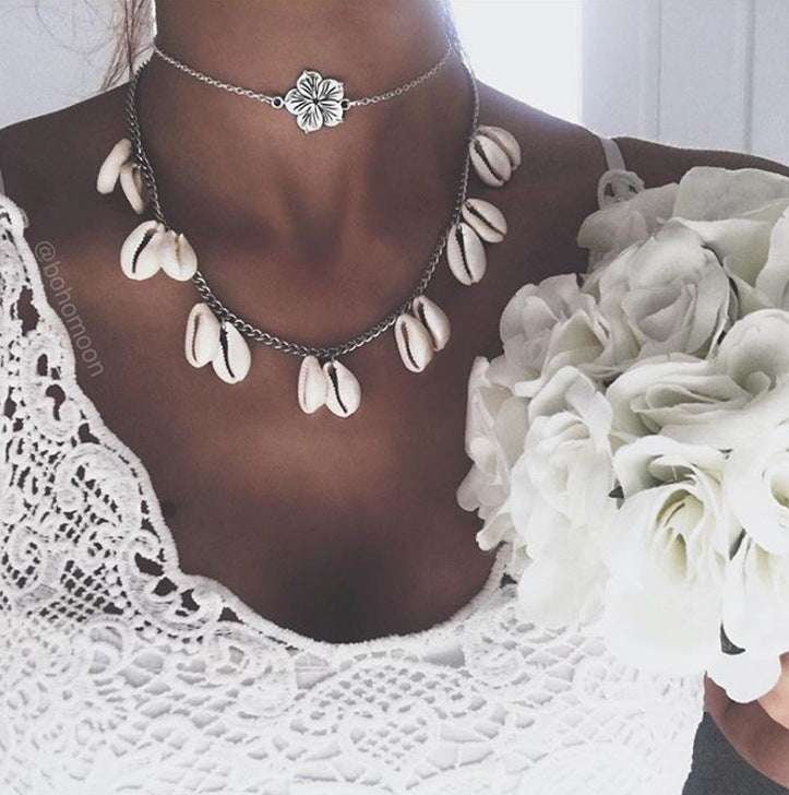 Alloy Flower Shell Necklace - Minihomy