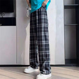 Plaid Wide Leg Pants Women Casual Pants - Minihomy