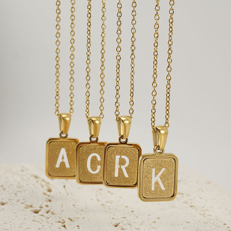 Alphabet Necklace 26 Letters Hollow Out Square 18K Necklace Fashion Jewelry - Minihomy