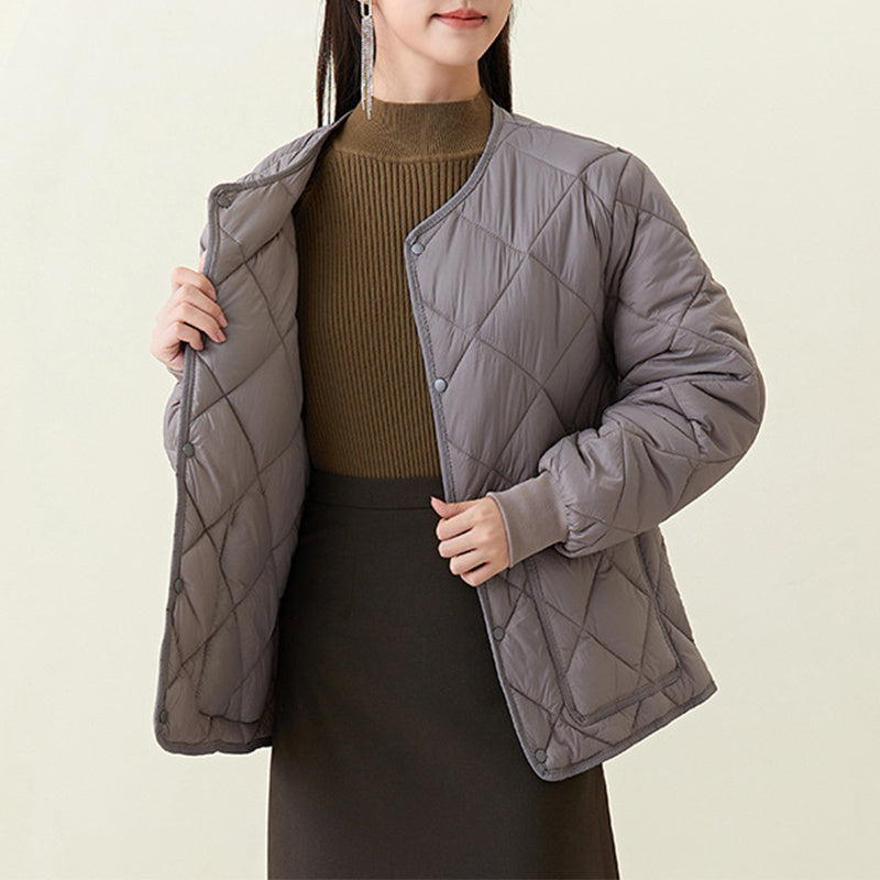 Women's Warm Winter Cotton Coat - Lightweight Rhombus Jacket with Pockets