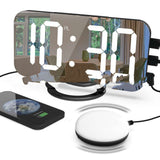 Digital Mirror Clock Dual USB Brightness Adjustable LED Display Table Alarm Dual USB Snooze Time Display For Home Office Bedroom - Minihomy