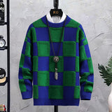 Men's Trendy Plaid Round Neck Sweater Loose - Minihomy