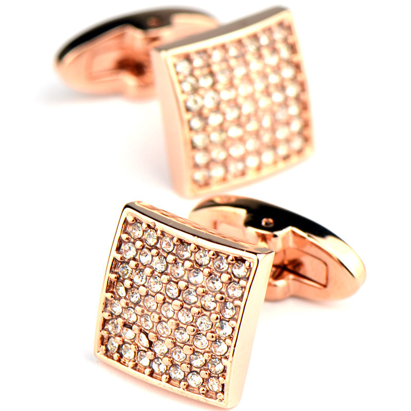 Full Diamond Precision White Diamond Cufflinks Rose Gold French Cufflinks - Minihomy