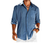 Casual  Long Sleeve Shirt With Pocket Lace Polo Collar Solid Color Button Mens Clothing - Minihomy