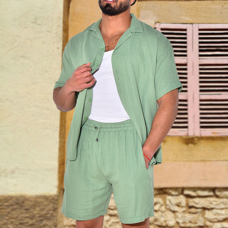 Men's Loose Stretch Casual Cotton Linen Two-Piece Suit - Minihomy