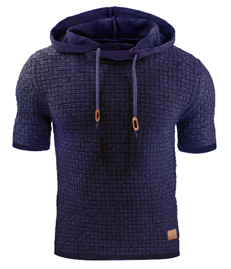 Mens Hooded Sweatshirt Short Sleeve Solid Knitted Hoodie Pullover Sweater - Minihomy