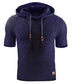 Mens Hooded Sweatshirt Short Sleeve Solid Knitted Hoodie Pullover Sweater - Minihomy