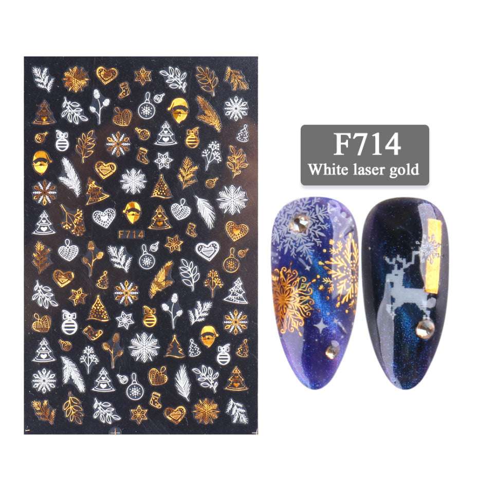 3D Christmas Series Two-color Golden Laser Snowflake Thin Nail Stickers - Minihomy