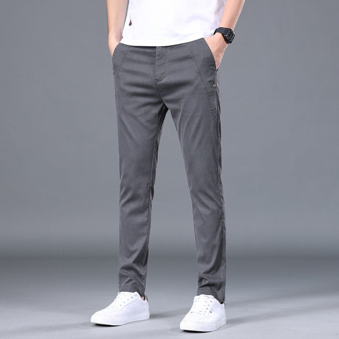 Men's Tencel Straight Trousers Slim Fit Skinny Pants - Minihomy